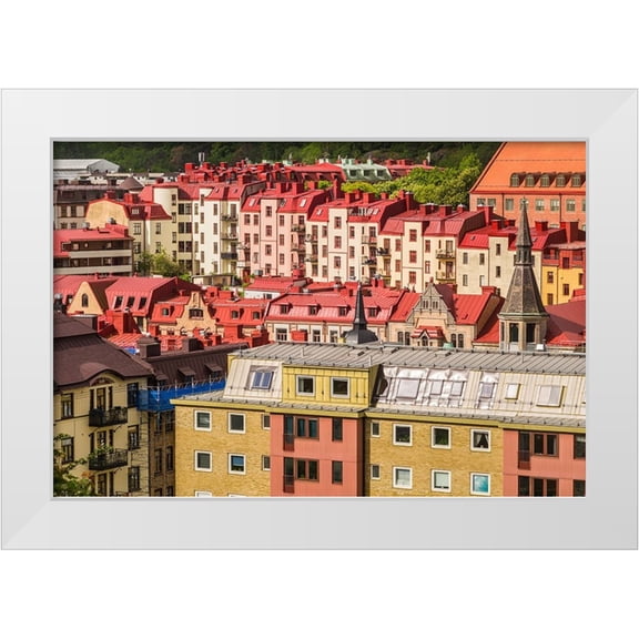 Bibikow, Walter 24x17 White Modern Wood Framed Museum Art Print Titled - Sweden-Vastragotland and Bohuslan-Gothenburg-high angle city view from the Skansparken-morning