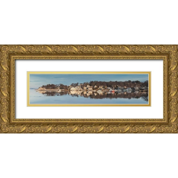 Bibikow, Walter 32x11 Gold Ornate Wood Framed with Double Matting Museum Art Print Titled - New England-Massachusetts-Cape Ann-Gloucester-Annisquam Harbor-winter-dawn
