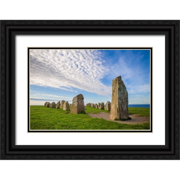 Bibikow, Walter 32x23 Black Ornate Wood Framed with Double Matting Museum Art Print Titled - Southern Sweden-Kaseberga-Ales Stenar-Ales Stones-early peoples ritual site-600 AD