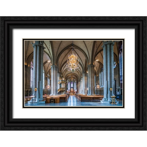 Bibikow, Walter 32x23 Black Ornate Wood Framed with Double Matting Museum Art Print Titled - Sweden-Linkoping-Linkoping domkyrka cathedral-interior