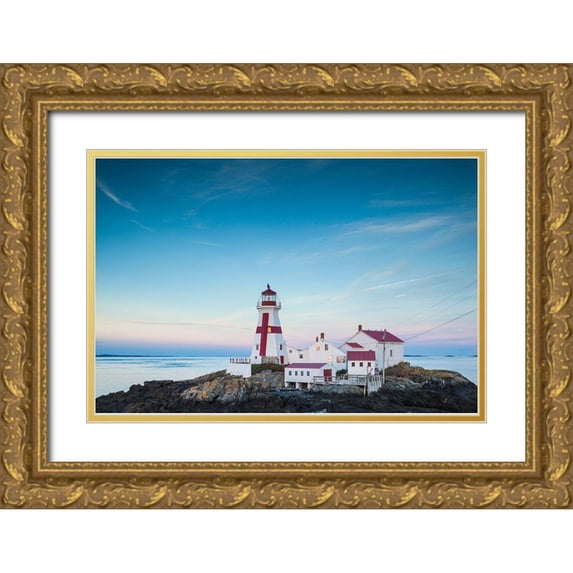 Bibikow, Walter 32x23 Gold Ornate Wood Framed with Double Matting Museum Art Print Titled - Canada-New Brunswick-Campobello Island-Head Harbour Lightstation lighthouse-dusk