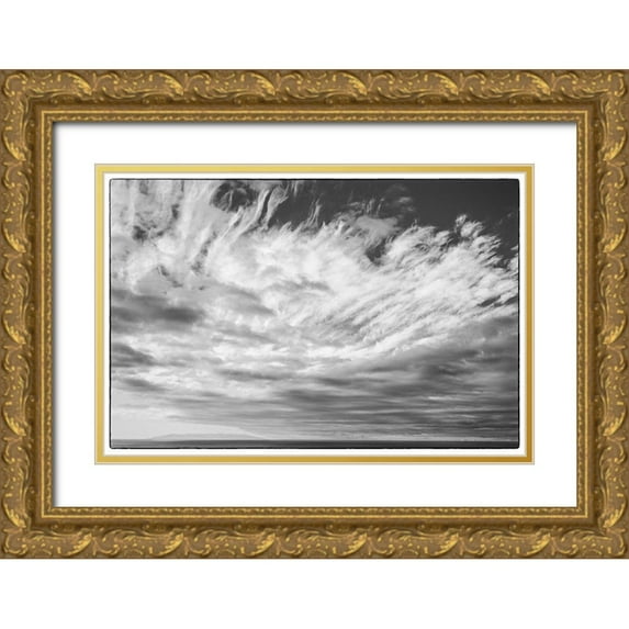 Bibikow, Walter 32x23 Gold Ornate Wood Framed with Double Matting Museum Art Print Titled - Canary Islands-La Palma Island-Puerto Naos-dramatic sky and view towards El Hierro Island