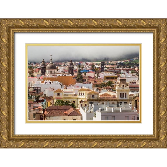 Bibikow, Walter 32x23 Gold Ornate Wood Framed with Double Matting Museum Art Print Titled - Canary Islands-Tenerife Island-San Cristobal de La Laguna-elevated view of the historical center