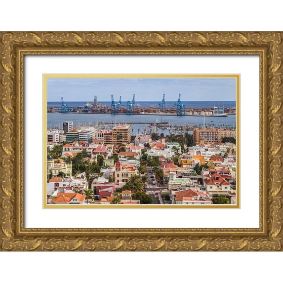 Bibikow, Walter 32x23 Gold Ornate Wood Framed with Double Matting Museum Art Print Titled - Spain-Canary Islands-Gran Canaria Island-Las Palmas de Gran Canaria-high angle view of city