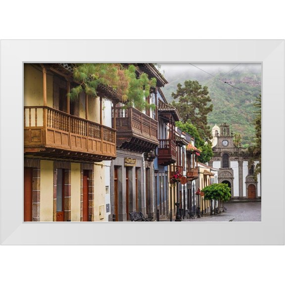 Bibikow, Walter 32x23 White Modern Wood Framed Museum Art Print Titled - Spain-Canary Islands-Gran Canaria Island-Teror-main street and traditional houses