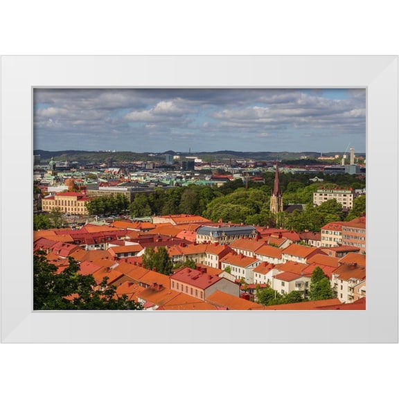 Bibikow, Walter 32x23 White Modern Wood Framed Museum Art Print Titled - Sweden-Vastragotland and Bohuslan-Gothenburg-high angle city view from the Skansparken-late afterno