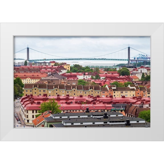 Bibikow, Walter 32x23 White Modern Wood Framed Museum Art Print Titled - Sweden-Vastragotland and Bohuslan-Gothenburg-high angle view of the Alvsborgsbron bridge