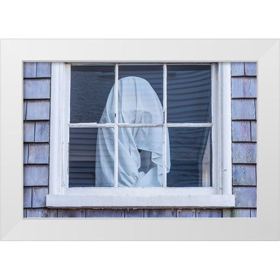 Bibikow, Walther 14x11 White Modern Wood Framed Museum Art Print Titled - USA-Massachusetts-Nantucket Island. Nantucket Town-wrapped shape in window
