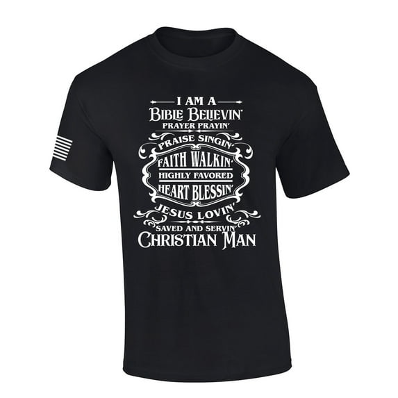 I'm A Bible Believing Prayer Praying Saved Serving Christian Man Whiskey Logo Parody Mens Christian Tshirt Cross Short Sleeve T-shirt Graphic Tee-Black-5xl