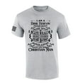 thumbnail image 1 of I'm A Bible Believing Prayer Praying Saved Serving Christian Man Whiskey Logo Parody Mens Christian Tshirt Cross Short Sleeve T-shirt Graphic Tee-Sports Grey-large, 1 of 4