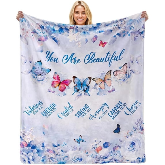 Bible Blanket Religious Gifts for Women God Says You Are Beautiful 50X60 Throw Blanket Christmas Faith Gifts for Christian Women Jesus Gifts for Woman Bible Verse Throw and Blanket for Godmother