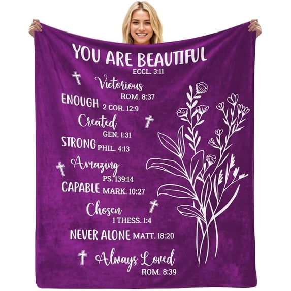 Bible Blanket Religious Gifts for Women God Says You Are Beautiful 50X60 Throw Blanket Christmas Faith Gifts for Christian Women Jesus Gifts for Woman Bible Verse Throw and Blanket for Godmother