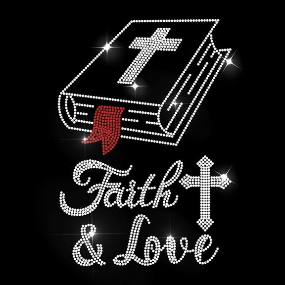 Bible Christian Rhinestone Iron on Transfer Bling Faith Love Crucifixion Heat Transfer Decal Iron on Transfers Decals for Shirts Bags Hats Jeans Colorful
