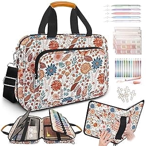 Bible Cover Case for Women,Bible Carrier,Floral Print Bible Bags for Women Organizer,Bible Holder Case with Shoulder Strap,Handle,Bible Study Supplies Kit with Highlighters,Tabs,Pens,Christian Gift