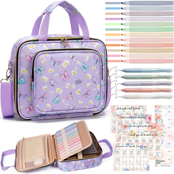 Bible Cover Case for Women, Large Bible Bag Carrying Case with Shoulder Strap, Bible Study Supplies Journaling Kit Book Carrying Case, Mothers Day Christian Gifts for Women Mom (Purple Butterfly)