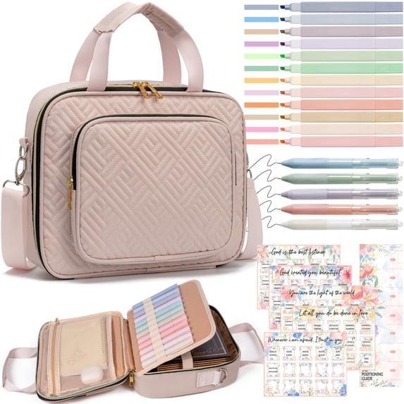 Bible Cover Case for Women, Large Bible Bag Carrying Case with Shoulder Strap, Bible Study Supplies Journaling Kit Book Carrying Case, Mothers Day Christian Gifts for Women Mom (Pink)