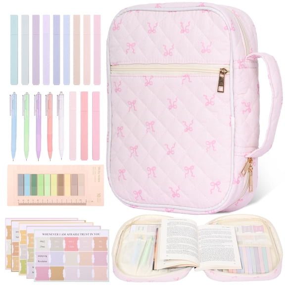 Bible Cover Case for Women Large Bible Cover Bag Study Supplies Journaling Kit Book Carrying Case with Highlighter Christian Present for Women