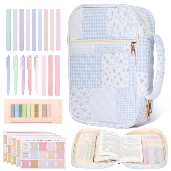 Bible Cover Case for Women Large Bible Cover Bag Study Supplies Journaling Kit Book Carrying Case with Highlighter Christian Present for Women