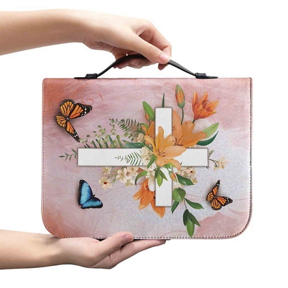 Bible Cover Case for Women, Leather Bible Bags with Study Supplies Large Book Carrying Case Church Book Holder Organizer Christmas Gifts