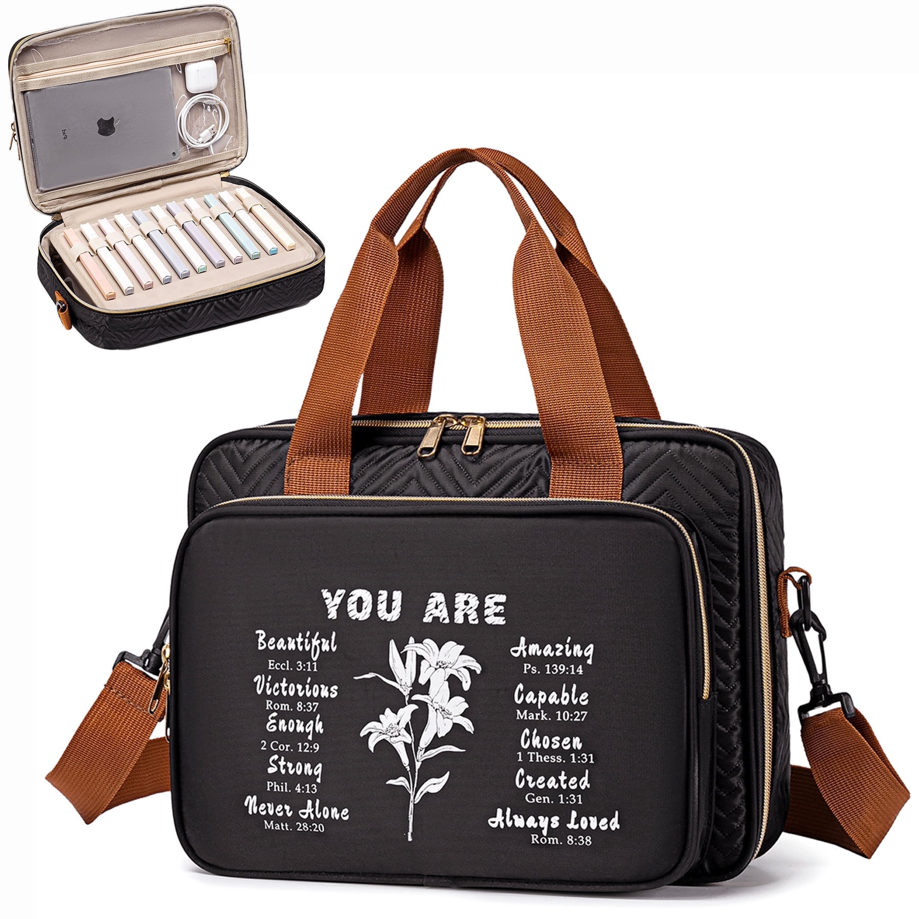 TuErCao Bible Cover Case for Women Men Bible Study Supplies Book Bag Christian Catholic Spiritual Gifts with Shoulder Strap