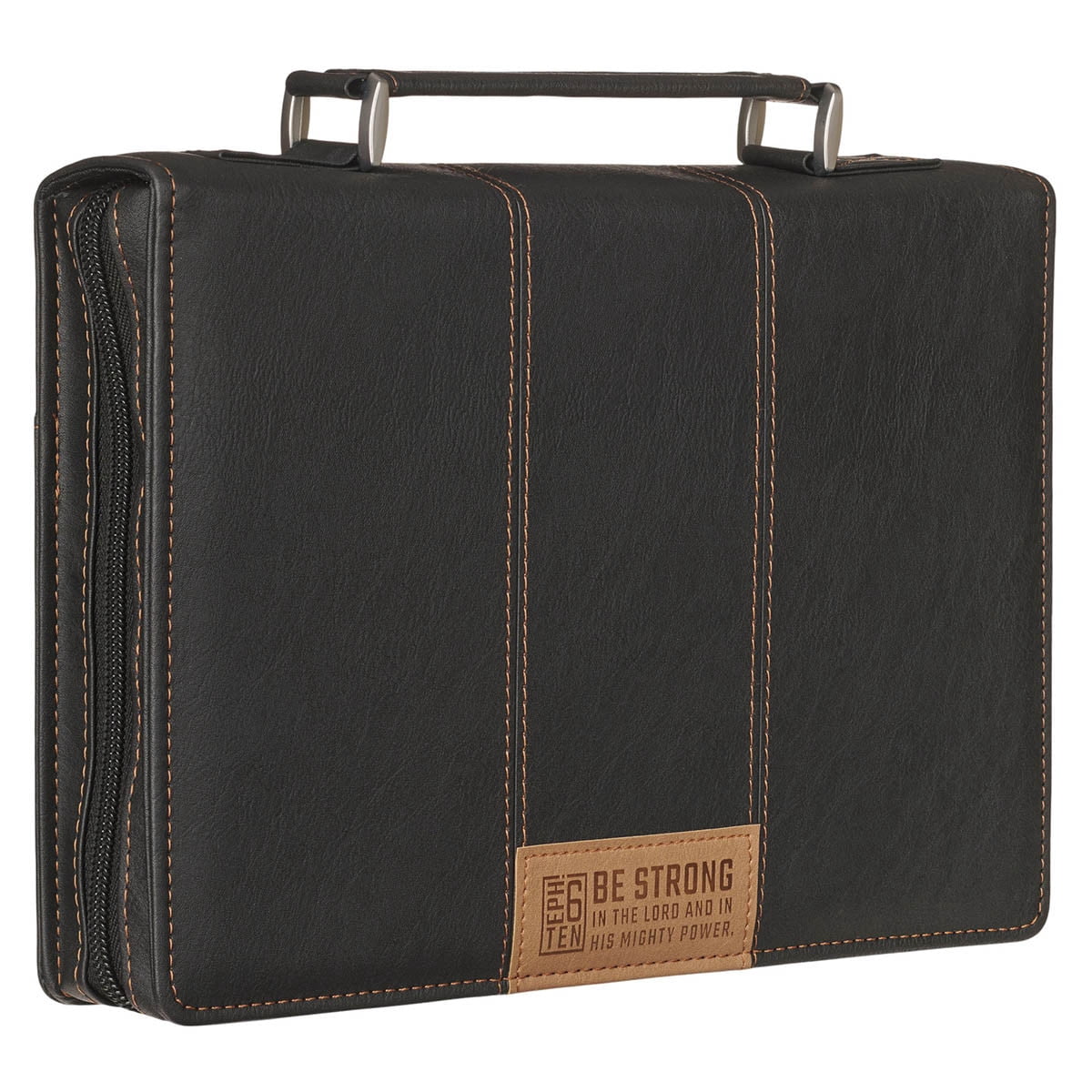 Be Strong Black Faux Leather Classic Bible Cover - Ephesians 6:10 (Med)