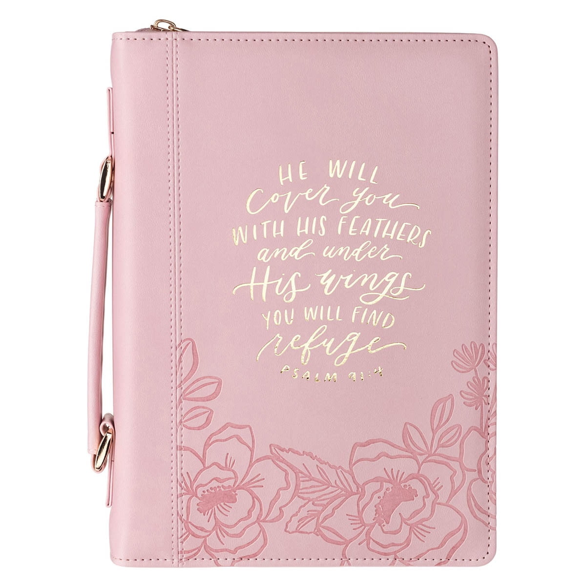 Under His Wings Pink Faux Leather Fashion Bible Cover - Psalm 91:4