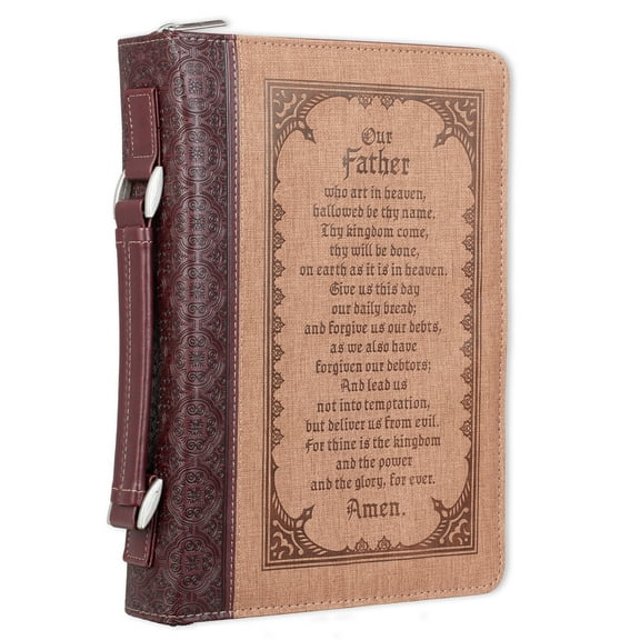 Bible Cover, The Lord's Prayer, Two-Tone Brown, Medium Christian Art Gifts