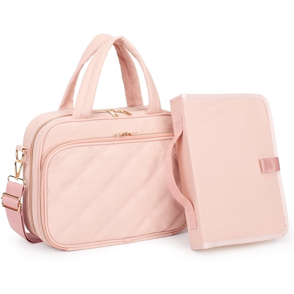 Bible Cover for Women, 2 Layers, Large Bible Carrying Case with Handles Shoulder Strap, Soft Puffy Quilted Bible Bag with Book Cover Organizer, Bible Tote for Church Study Supplies Accessories