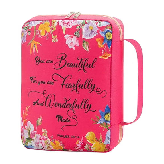 Bible Cover For Women Bible Case Book With Bookmarks,A Beautiful Year In The Bible For Women Highlighter Pen,Carrying Case With Zipper Pocket Church Bag For Lady(Pink-Bag)