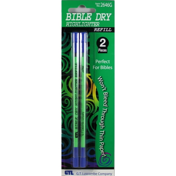 Bible Dry Highlighter 2 Pack GREEN REFILL Brand NEW No Bleed (Just Refill)