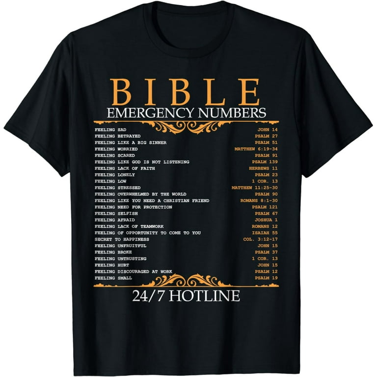 Bible Emergency Numbers Funny Hotline Tshirt Christian Gift Bible Emergency Numbers Funny Hotline Tshirt Christian Gift