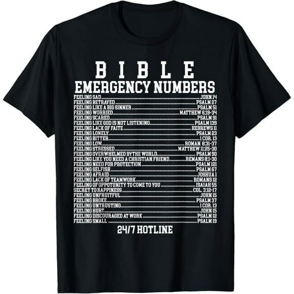 Bible Emergency Hotline Numbers Funny Christian Family Jesus T-Shirt