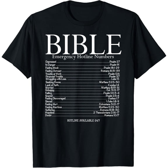 Bible Emergency Hotline Numbers T-Shirt, Unisex Adult, Black, Small, Short Sleeve, Classic Fit, Modern Classic, Bible Theme