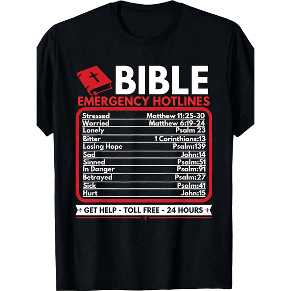 Bible Emergency Hotlines Scripture Verses Graphic T-Shirt Faith Religious Inspirational Short Sleeve Tee