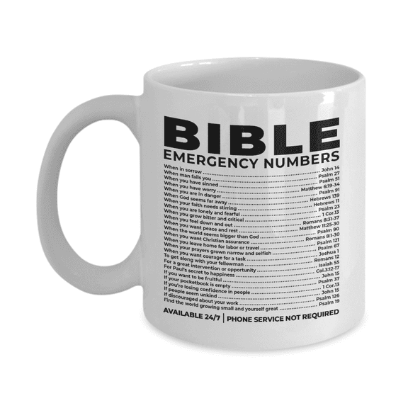 Bible Emergency Numbers Coffee Mug Christian Gift Idea