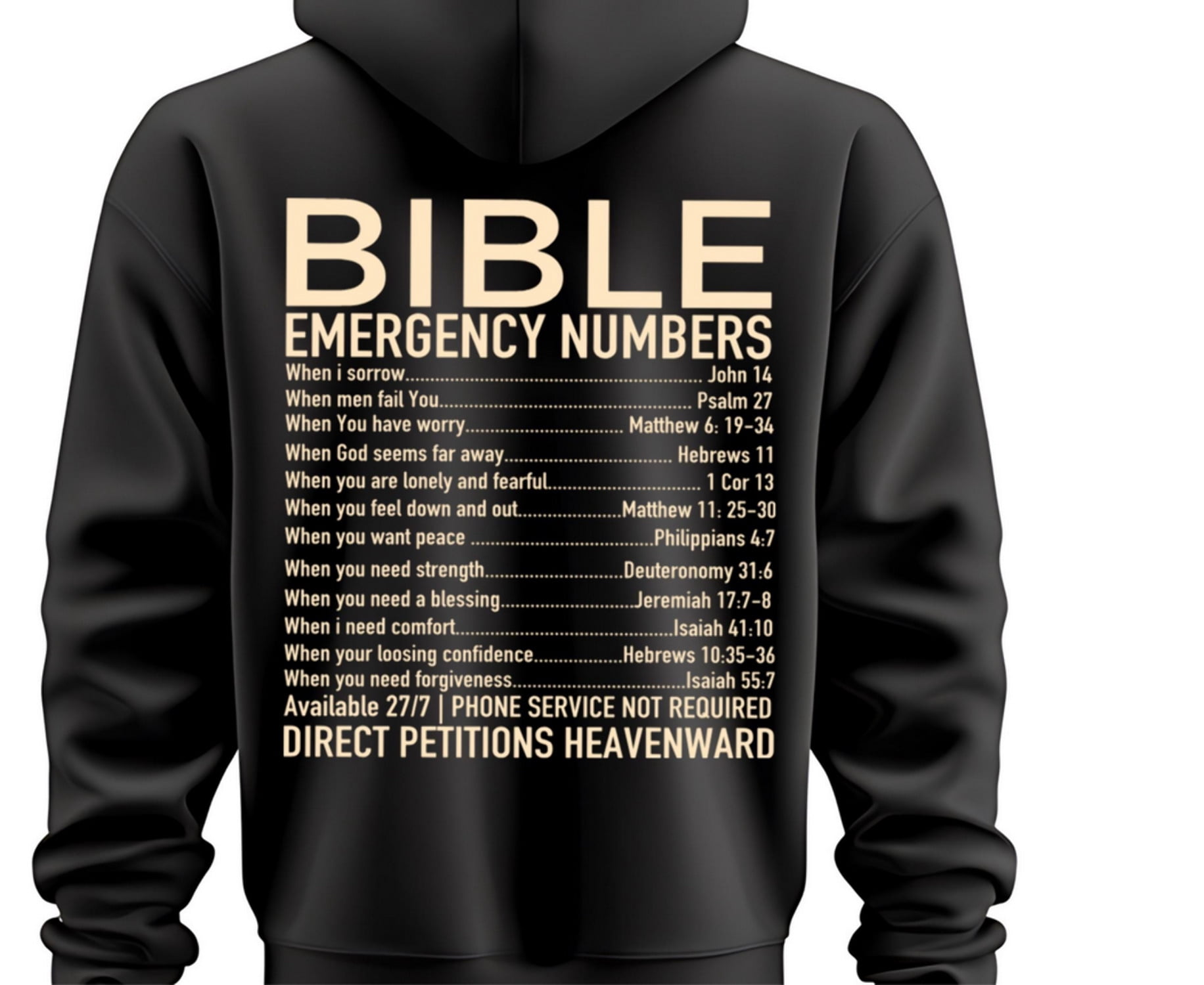 Bible Emergency Numbers Heat Transfer Iron On Vinyl Decal | 11.5x13 Faith Decal | Scripture Apparel |Direct Petitions Heavenwards