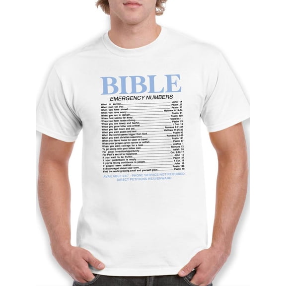 Bible Emergency Numbers T-Shirt Men -Smartprints Designs, Male x-Large
