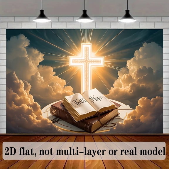 Bible Glory Backdrop Gold Cross Holy Light Background Clouds Blue Sky Faith Hope Church Events Decorations Banner Supplies Photo Booth Props