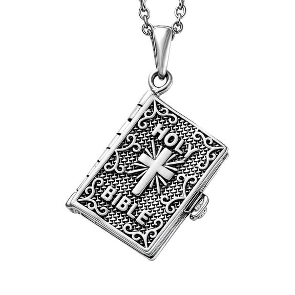 Cross Necklace for Women Openable Holy Bible Pendant 925 Sterling Silver Metal Pages Inside with 20 Inch Stainless Steel Chain Christian Jewelry Birthday Christmas Gifts for Women