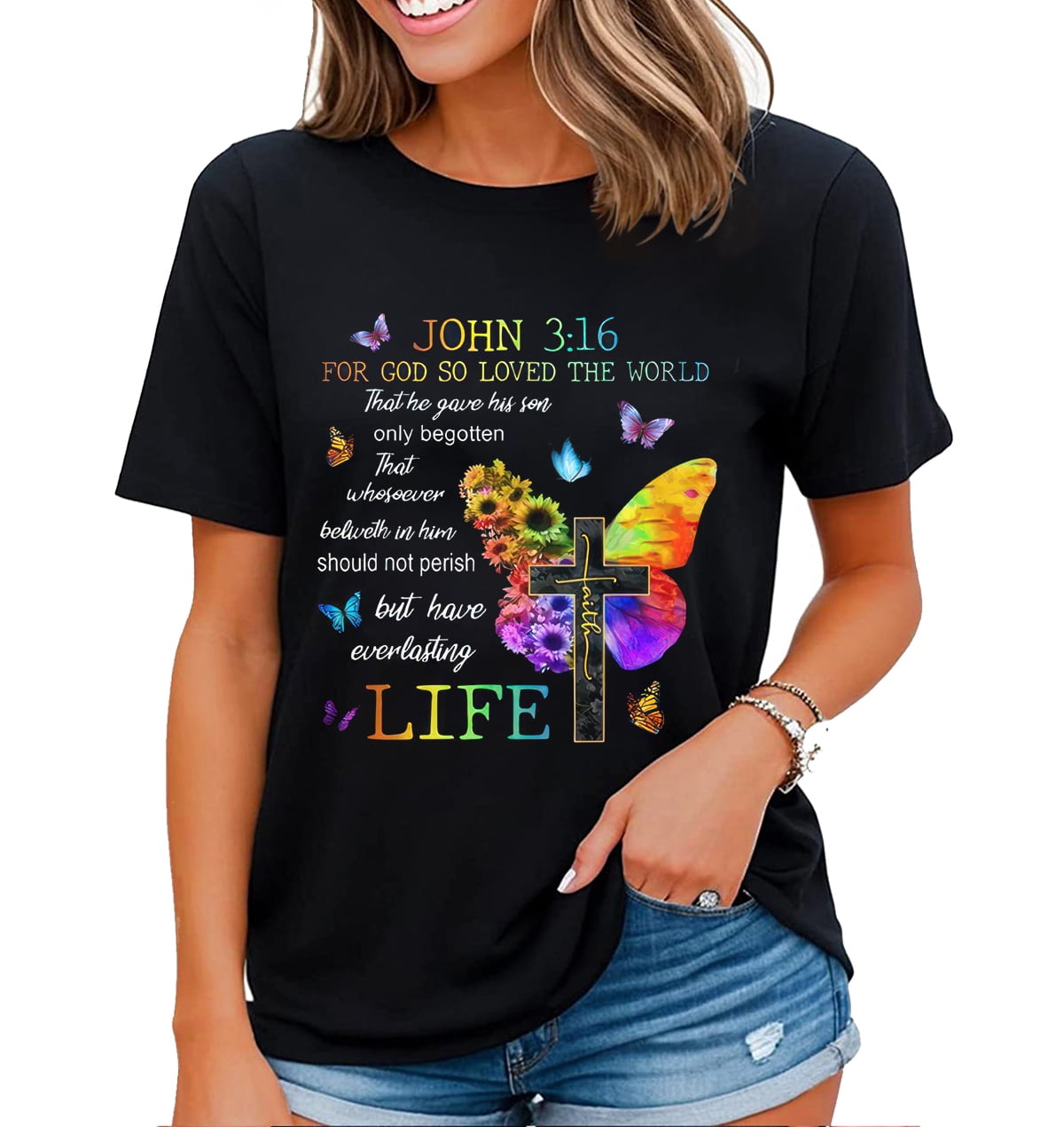 Bible Quotes Inspirational T-Shirt Faith Butterfly Graphic T Shirt for ...