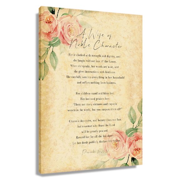 Bible Quotes Wall Art Floral Wall Art Proverbs 31 25-31 Canvas Artwork For Office Wall Painting For Bedroom Unframed 12x18 in