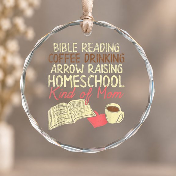 Bible Reading Coffee Arrow Raising Homeschool Kind Ornament, Holiday Decor, Circle Glass Ornament