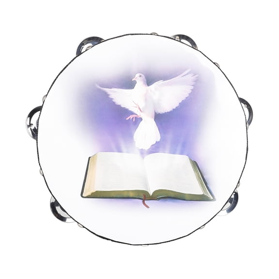 Bible Round Tambourine Drum Bells Double Row Bells Tambourine Handheld Percussion Instrument for Church Party