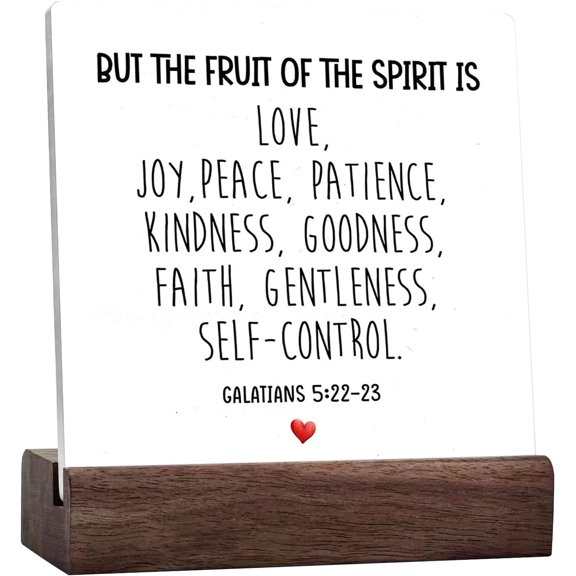 Bible Scripture Galatians 5:22-23 The Fruit Of The Spirit Is Love Joy Peace Ceramic Table Sign Desk Decor,Rustic Christian Ceramic Plaque Sign Desk Decor For Home Office Church Shelf Table Decor