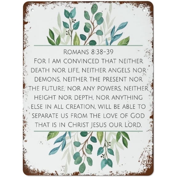 Bible Scripture Verse Metal Wall Art Tin Sign, Nothing Can Separate Us From The Love Of God, 8 x 12 Inch