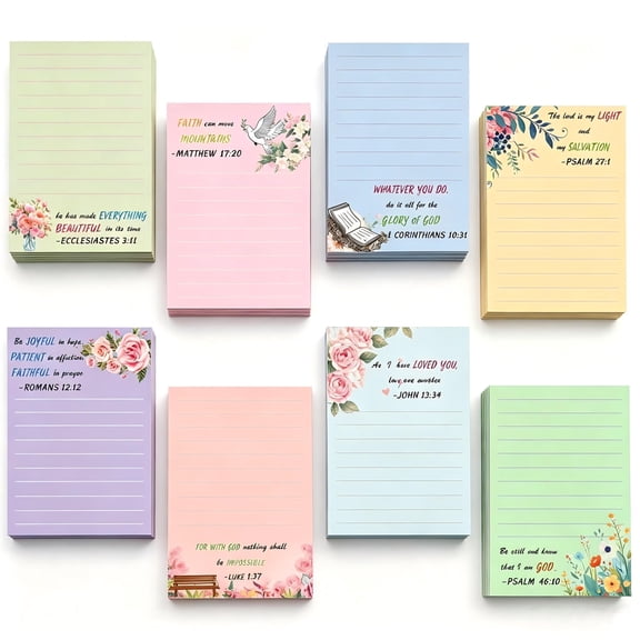 Bible Sticky Notes 8 Pack Christian Notepads Inspirational Pads Religious Bible Verse Positive Quotes Notepads