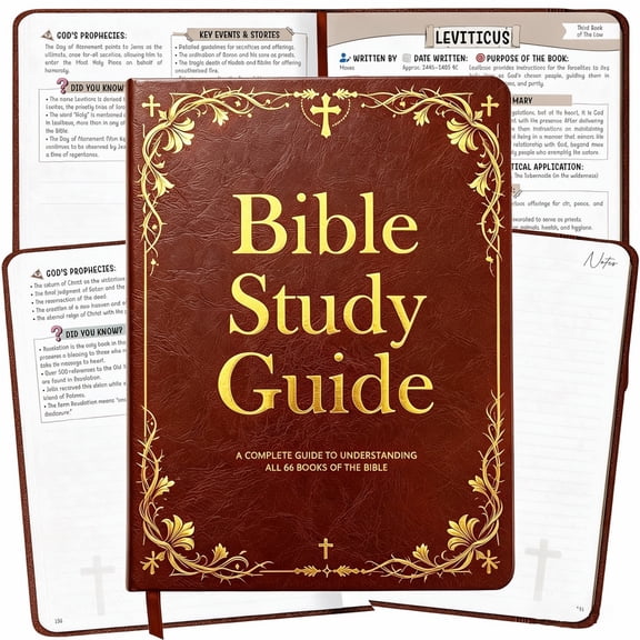 Bible Study Guide Journal, Complete 66 Books of the Bible Devotional Workbook, PU Leather Scripture Study Notebook, 9.25 x 6.69 inch