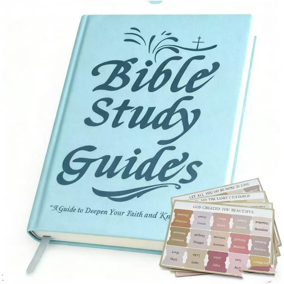 Bible Study Guide, Daily Devotional Journal with Scripture Summaries, Reflection Prompts, 66-Page Spiritual Notebook Includes 50 Labels (Blue)
