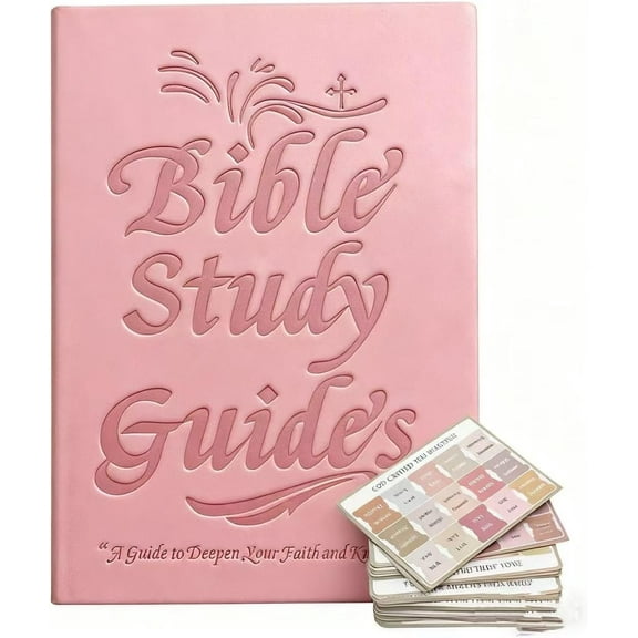 Bible Study Guide, Daily Devotional Journal with Scripture Summaries, Reflection Prompts, 66-Page Spiritual Notebook Includes 5 Labels (Pink)