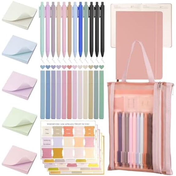Bible Study Supplies,Bible Journaling Kit,Bible Study Kit with Journal,12 No Bleed Highlighters,12 Gel Pens,75 Tabs, 400 Sticky Notes,Christian Gifts for Women Men (Pink)